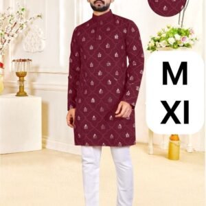 Brown New Special Mirror Work Cotton Men Kurta With Pajama