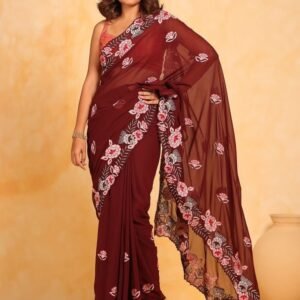 Brown Party Wear Anniee Embroidery Work Georgette Saree