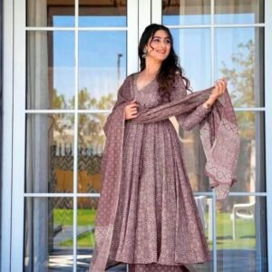 Brown Pure Muslin With Kurti Pant Dupatta Set For Womens