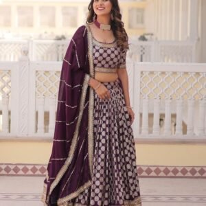 Brown Sequence Embroidered Lehenga Choli With 3 5 Meter Flair