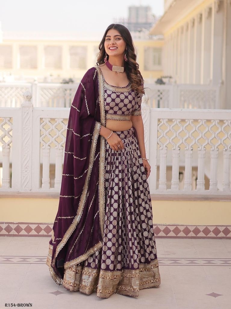 brown sequence embroidered leh 1721034842 Brown Sequence Embroidered Lehenga Choli With 3 5 Meter Flair