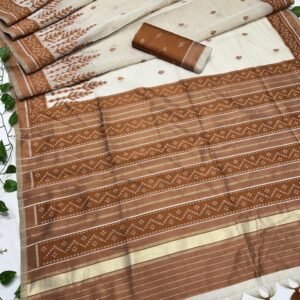 Brown Soft Muga Silk Saree With Tassels