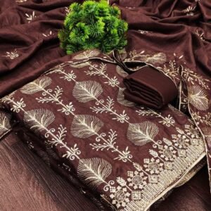 Brown Vichitra Silk Unstitched Salwar Suit Set