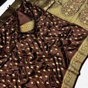 Brown Wedding Zari Border Soft Silk Saree