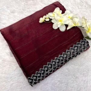 Brown Zimmy Choo Burberry Sequence Silk Saree