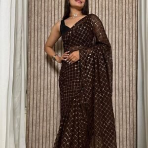 Browny Luxury Look And Sequence Work Georgette Saree
