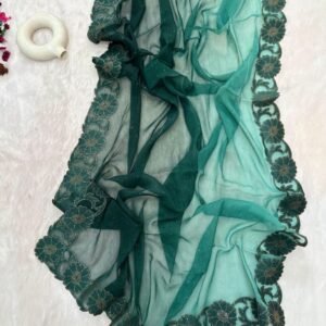 Bubble Green 3D Concept Cut Work Heavy Silk Saree With Diomond Work
