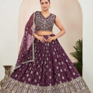 Burgundy Embroidered Readymade Lehenga Choli