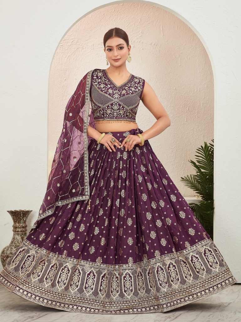 burgundy embroidered readymade 1715083688 Burgundy Embroidered Readymade Lehenga Choli