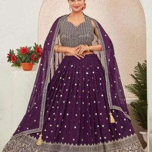 Burgundy Georgette Embroidered Stitched Lehenga Choli