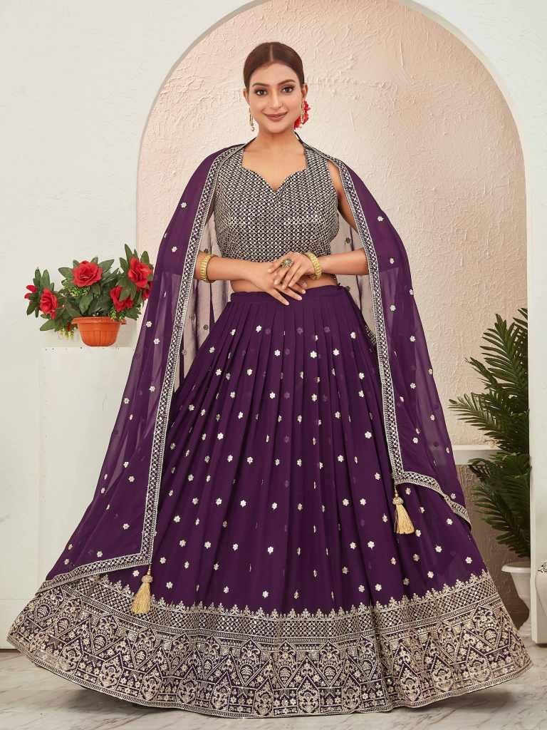 burgundy georgette embroidered 1715660329 Burgundy Georgette Embroidered Stitched Lehenga Choli