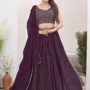 Burgundy Wine Georgette Readymade Lehenga Choli for Mehendi Function