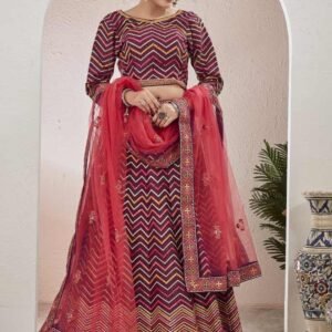 Burgundy Wine Semi Stitched Jute Silk Lehenga choli