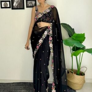 Buy Black Georgette With Embroidery Work Saree