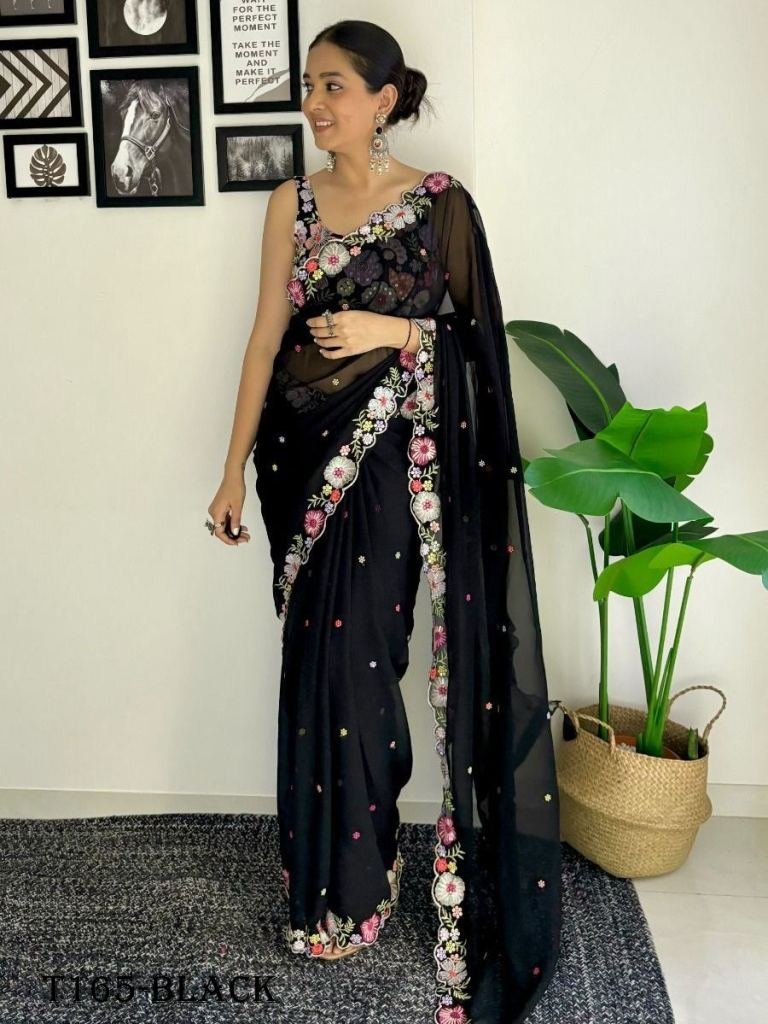 buy black georgette with embro 1720084708 Buy Black Georgette With Embroidery Work Saree