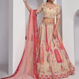 Buy Cream Soft Net Lehenga Choli Designer Collections