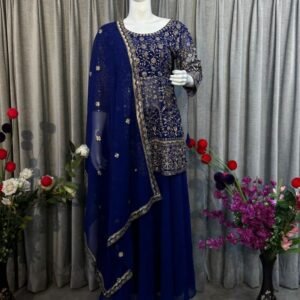 Buy Fancy Blue Pure Georgette Sharara Suit For Women