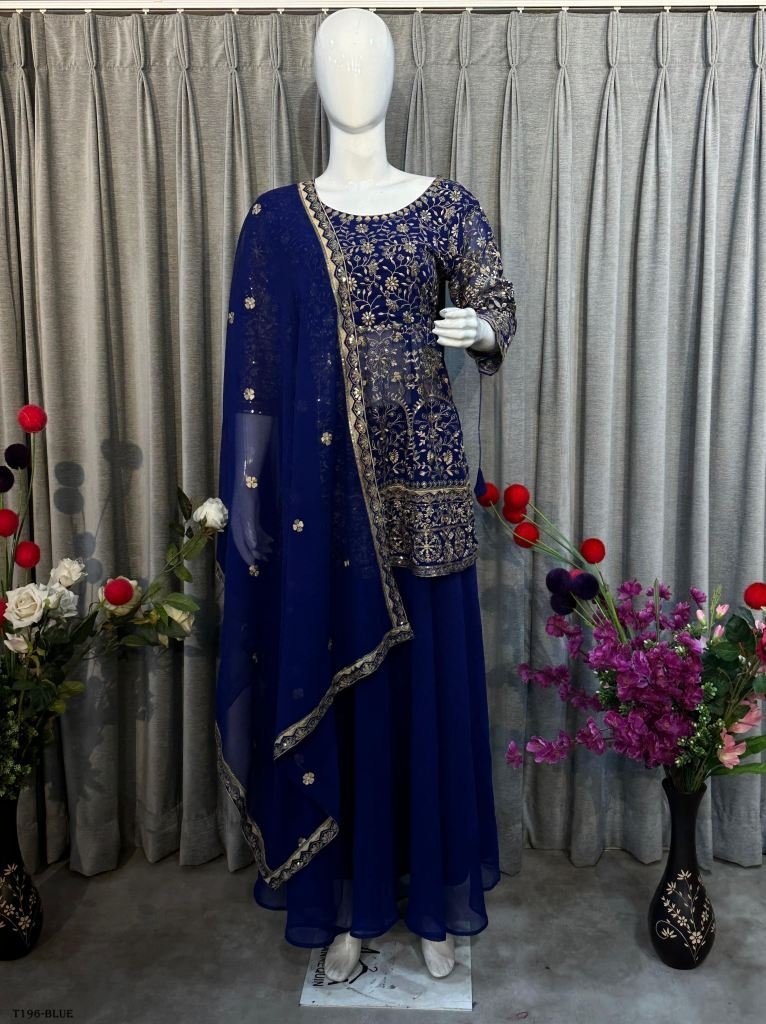 buy fancy blue pure georgette 1720531313 Buy Fancy Blue Pure Georgette Sharara Suit For Women
