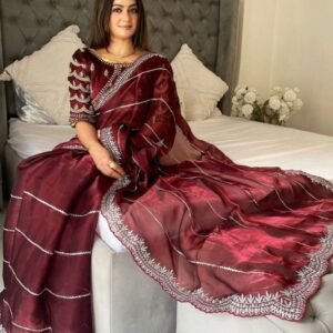 Buy Fancy Red Jimmy Choo Handwork Satin Saree