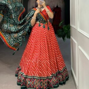 Buy Online Red Tussar Silk Lehenga Choli For Women