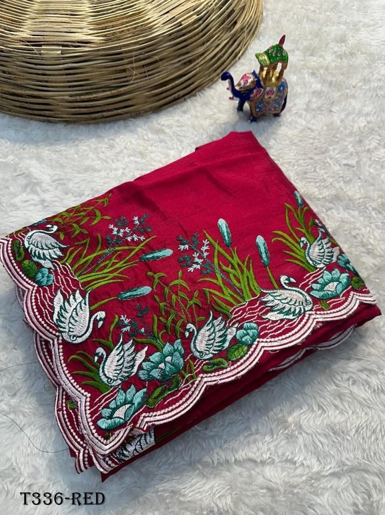 buy red embroidery work tussar 1724305111 Buy Red Embroidery Work Tussar Silk Saree