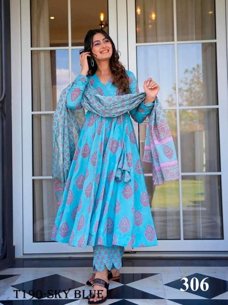 buy sky blue pure muslin with 1720501065 Buy Sky Blue Pure Muslin With Kurti Pant Dupatta Set