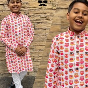 Cartoon Printed Cotton Kids Kurta and Pyjama