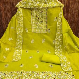 Chanderi Embroidery Light Green Dress Material