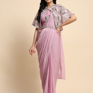 Chiffon Light Pink Saree With Embroidered Belt