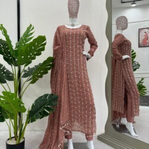 Chiku Designer Foux Georgette Suits With Rivet Moti Work or Thread Work