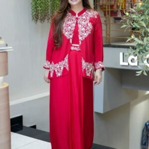 Chinnon Silk Red Indo Western Dress With Embroidery Work Blouse
