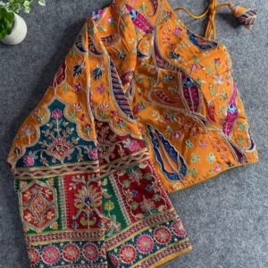 Chinon Position Printed Mustard Yellow Padded Ready Made Blouse