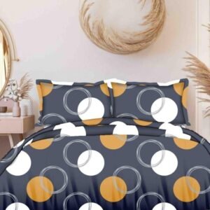 Circle Print Gray Cotton King Size Bed Sheet