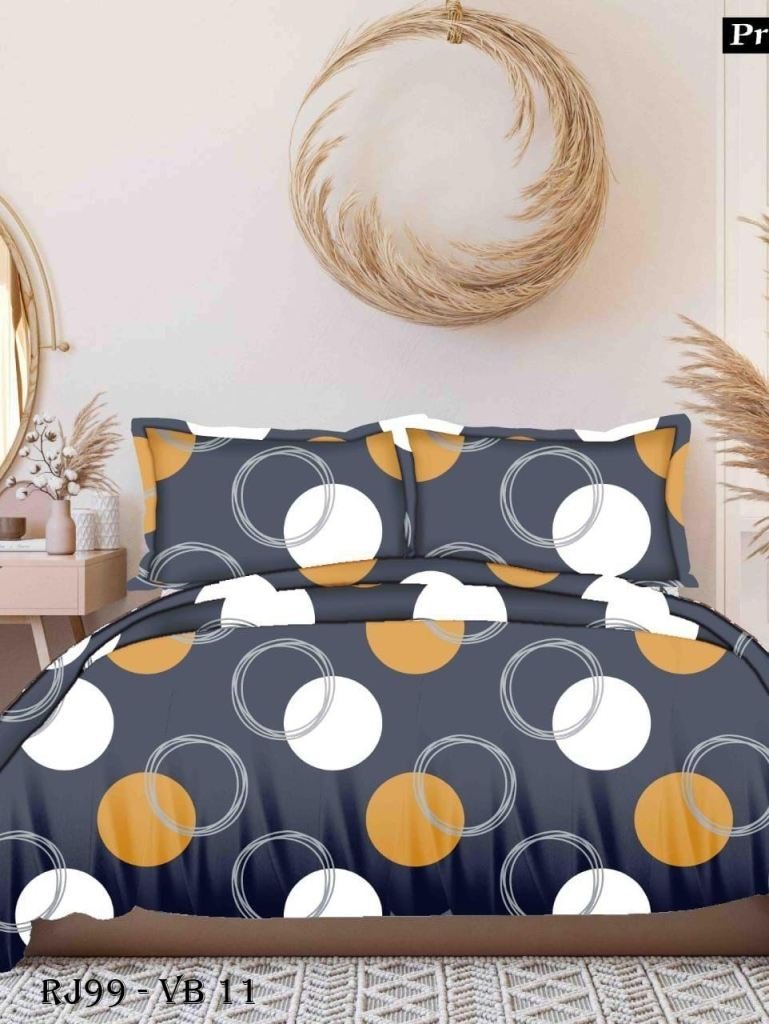 circle print gray cotton king 1722936627 Circle Print Gray Cotton King Size Bed Sheet