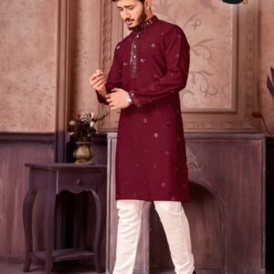 Classic Red Kurta with Pyjama for Mens