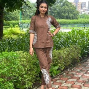 Co Ord Set With Beautiful Embriodery Work On Cotton Cloth