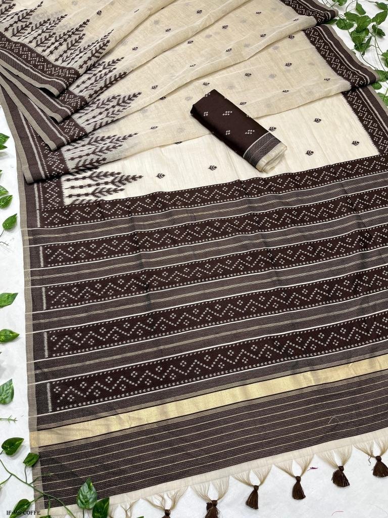coffe soft muga silk saree wit 1715863462 Coffe Soft Muga Silk Saree With Tassels