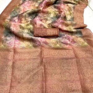 Coffee Classic Printed Pure Smooth Chanderi Silk Saree