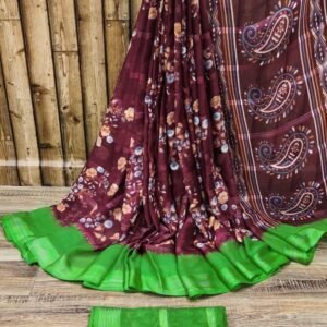 Coffee Color Beautiful Chiffon Jari Sarees with Flower Print