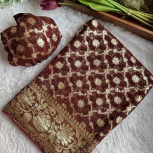 Coffee Pure Viscose Georgette Banarasi Saree With 1 Mtr Jari Work Blouse