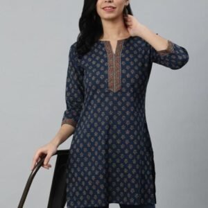 Cotton Casual Blue Kurti With Printed Work
