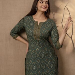 Cotton Casual Green Short Kurti With Printed Work