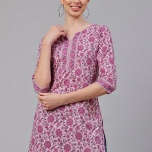 Cotton Casual Pink Kurti With Printed Work