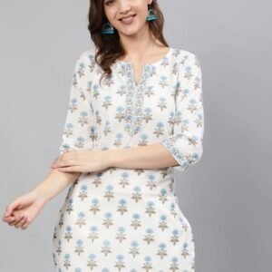 Printed Work Cotton Casual White Kurti