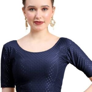 Cotton Lycra Stretchable Round Neck Blue Blouse