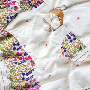 Cotton Multi Color Thread Work Off White Saree