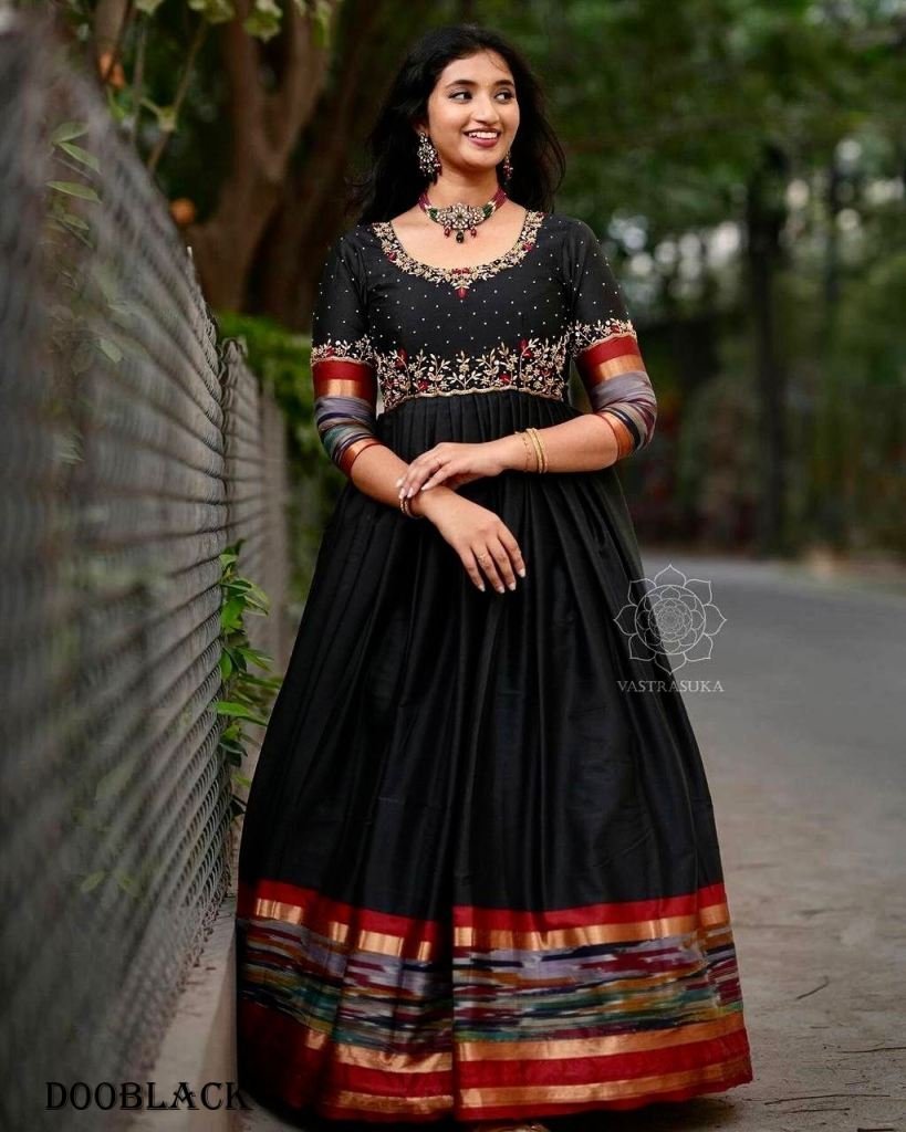 cotton with fancy thread work 1719308107 Cotton With Fancy Thread Work Printed Designer Anarkali Suit
