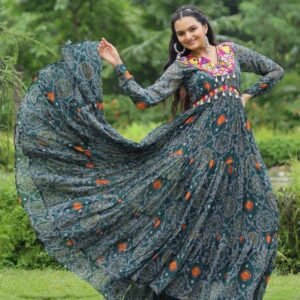Crazy Green Georgette kutchi Patchework Gown