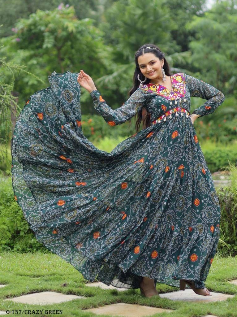 crazy green georgette kutchi p 1726143689 Crazy Green Georgette kutchi Patchework Gown