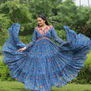 Crazy Green Georgette kutchi Patchework Gown